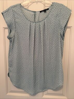 Sweet Rain Pale Blue Triangle Print Cap-Sleeve Blouse